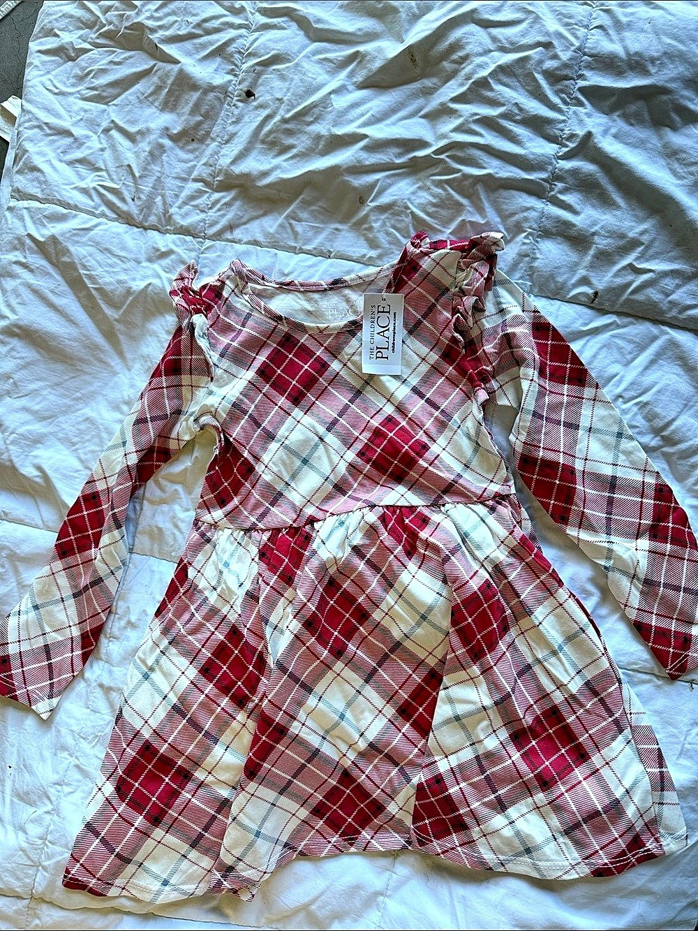 Plae Plaid Long Sleeve Dress in Red & White Size 3T NWT
